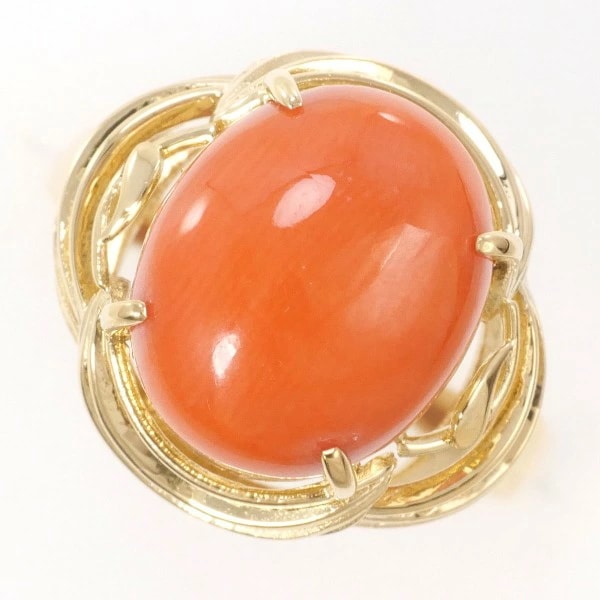 K18 18金 YG イエローゴールド リング 指輪 12.5号 サンゴ ジュエリー 中古