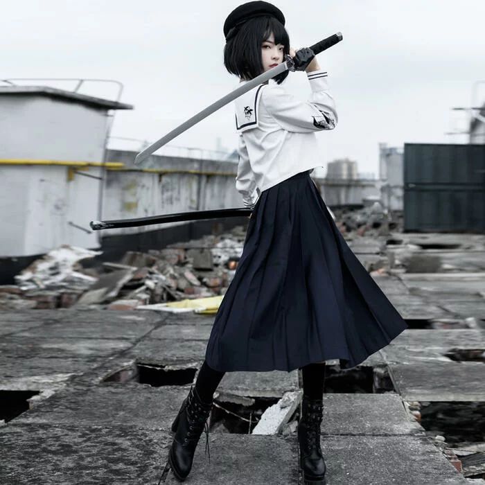【早い者勝ちタイムセール】ロリータ 制服 JK ツーピース セーラー服 プリーツスカート セット 学園風 長袖 コスプレ 春秋 レディース 軍ロリ ゴスロリ 黒ロリ ゴシック クール かっこいい クラ