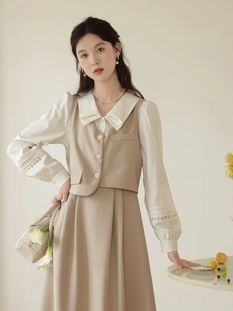 冬アウター 涼しく楽ちんセットアップ襟付きワンピース女性秋デザイン感小衆スカートシャツセット韓国ファッションおしゃれ