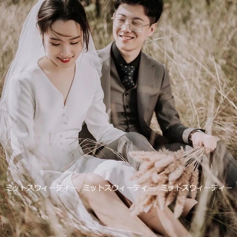 花嫁ウエディングドレス結婚式長袖aラインドレスウェディングドレス二次会ブライダル披露