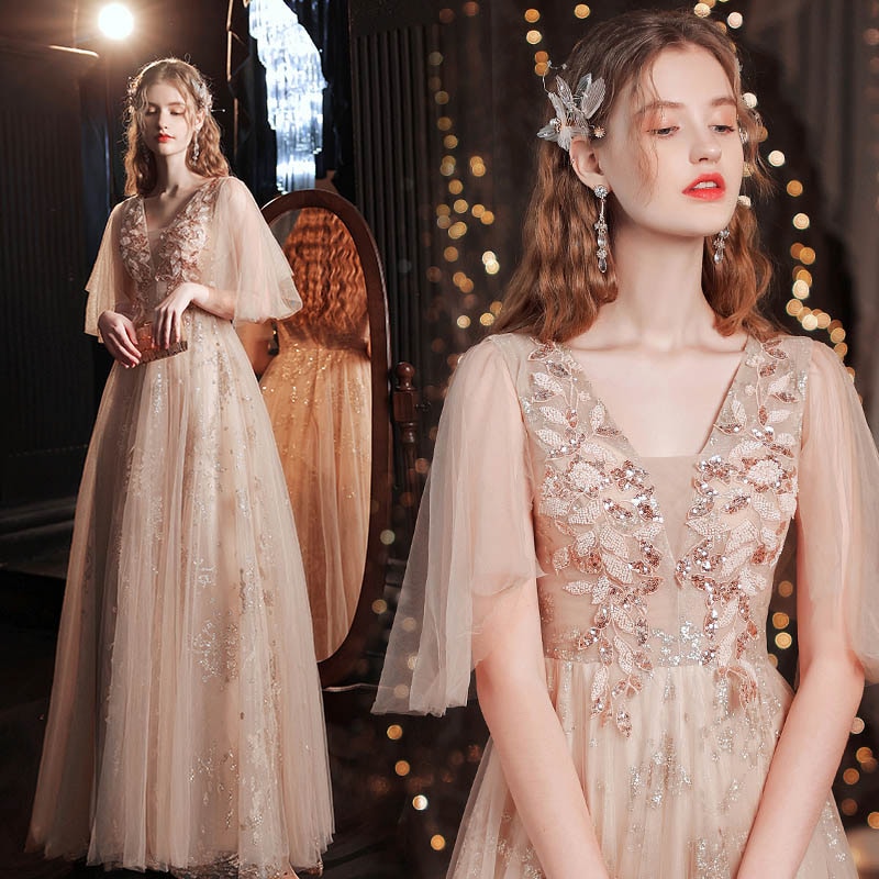 ロングドレス 二次会 袖付き カラードレス シンプル パーティードレス 着痩せ Aラインドレス 前撮り フォーマルドレス 結婚式 ウェディングドレス ピアノ 声楽 演奏会用ドレス 発表会 撮影 旅行