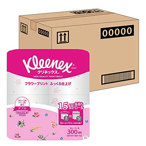 クリネックス 【ケース販売】 プリント 長持ち(8ロールで12ロール分)トイレット 37.5mダブル