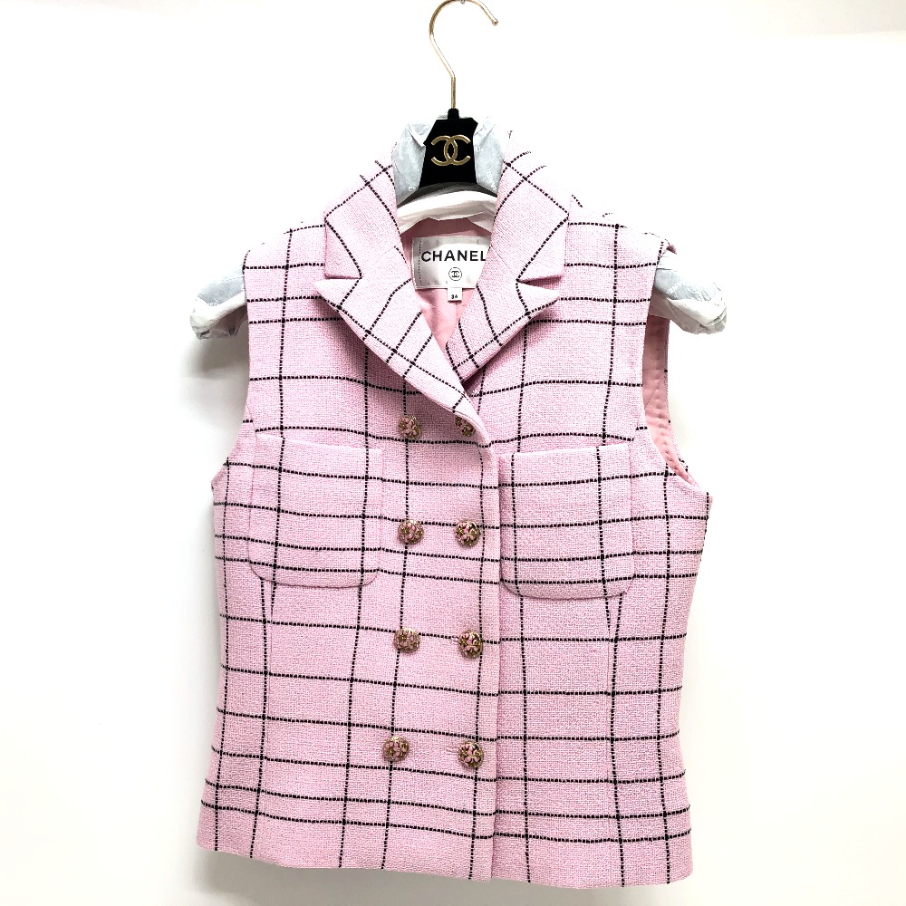 ベスト P77266 ツイード 24S ノースリーブ アパレル ジャケット トップス ツイード ピンク