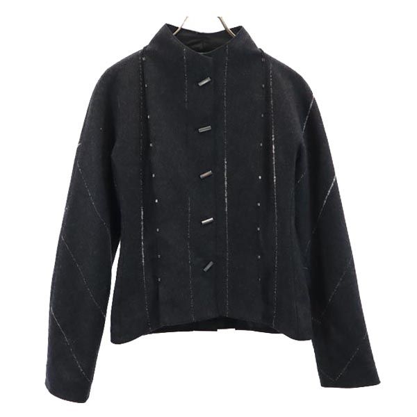 イタリア製 ウールブレンド ジャケット 40 ブラック系 ハイネック レディース