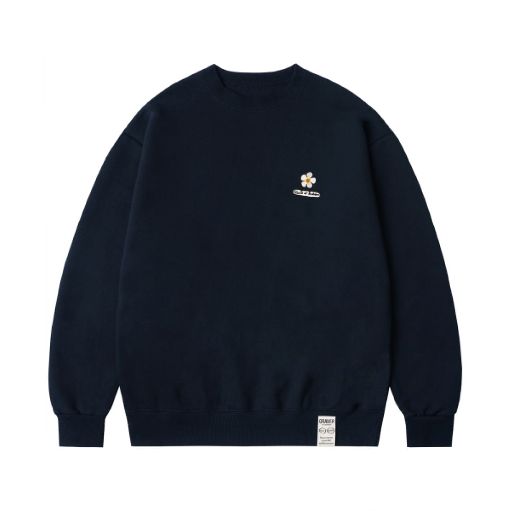 GRAVER [ユニセックス] フラワーボードエンブロイダリースマイルスウェットシャツ_ネイビー