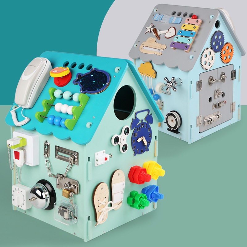 11 忙しい家の子供の赤ちゃんのロックを解除してピアノのロック解除とノックを解除し実践的な脳を使用するための電話に応答する初期の教育パズルビルディングブロック木製のおもちゃ r n1001ベュー