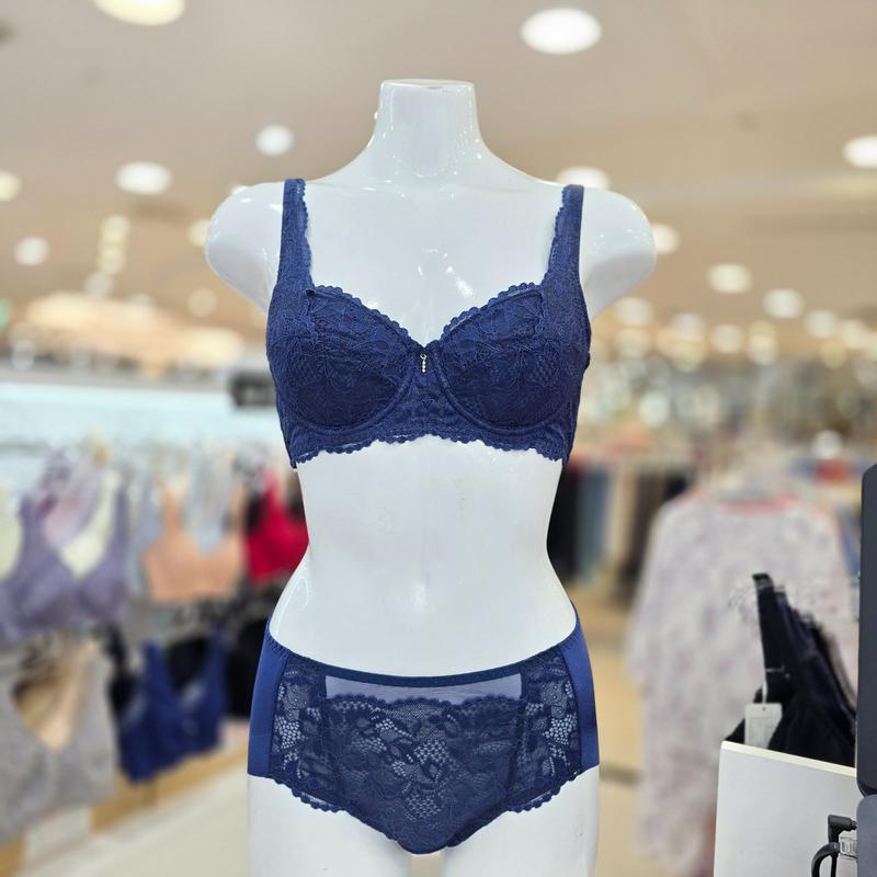 3/4カップ ノンパッド レース 不織布 ブラジャー ショーツセット BR6835_NY_BP