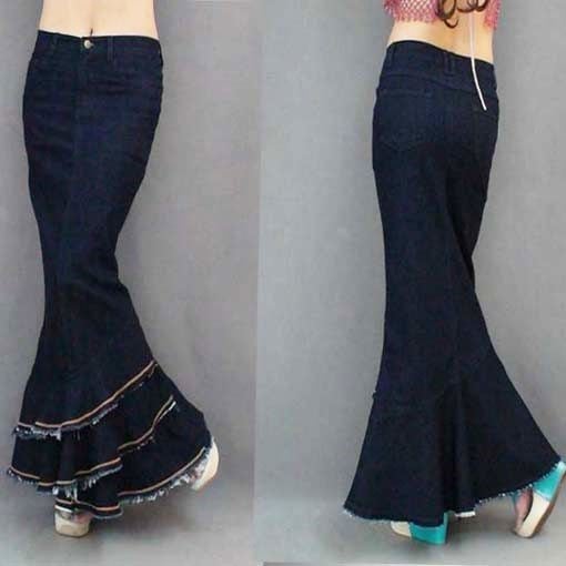 3146.ロング丈 デニム生地マーメイドスカート（ネイビー）2019 春夏 sale 美ライン セクシー