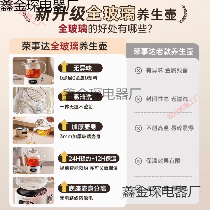 完全なガラス一定温度健康ポット新しい家庭用多機能ケトルアメリカ合衆国および日本小家庭用家電完全ガラス定温