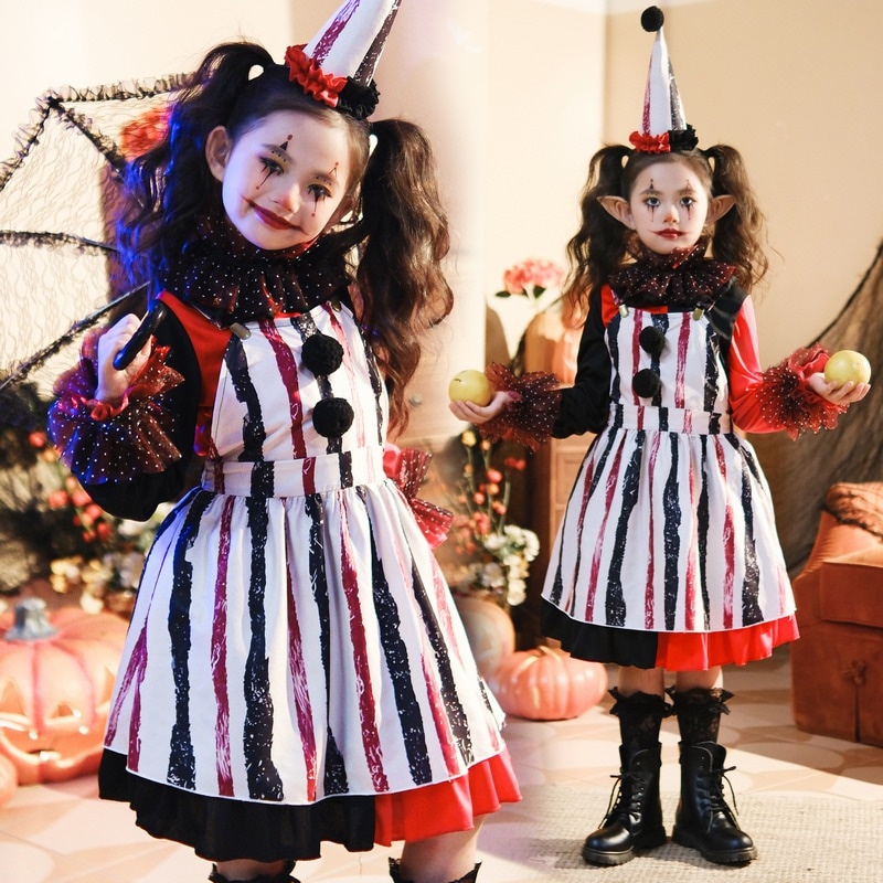 ハロウィン 子供用 ピエロ コスチューム コスプレ パーティー ドレスアップ コスチューム ステージ 子供用 ホラー ショー ドレス