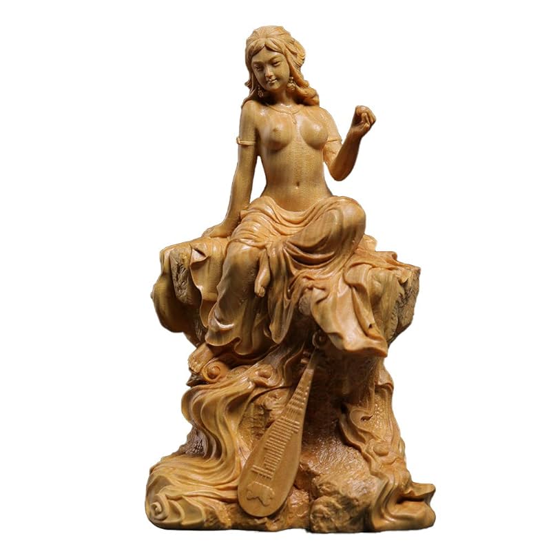 繁樓藝雕 弁財天 七福神 風水 木彫り 置物 商売繁盛 無病息災 福徳 福運 厄除け 高級天然ツゲ（高さ12cm巾6cm奥行4.5cm）