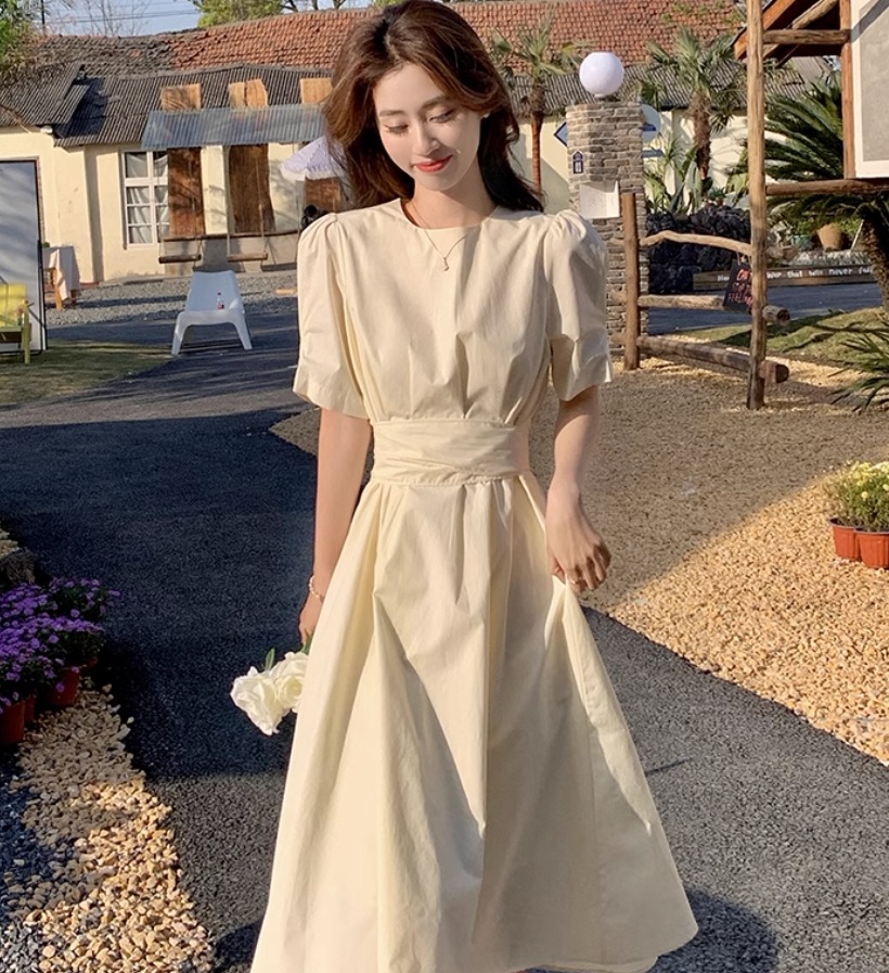 ワンピース デート モテアイテム フレアワンピース ロング丈 ウエストデザイン ボリュームスリーブ 大人可愛い きれいめ 上品 おしゃれ かっこいい 大人可愛い ラブリー キュート ガーリー クール