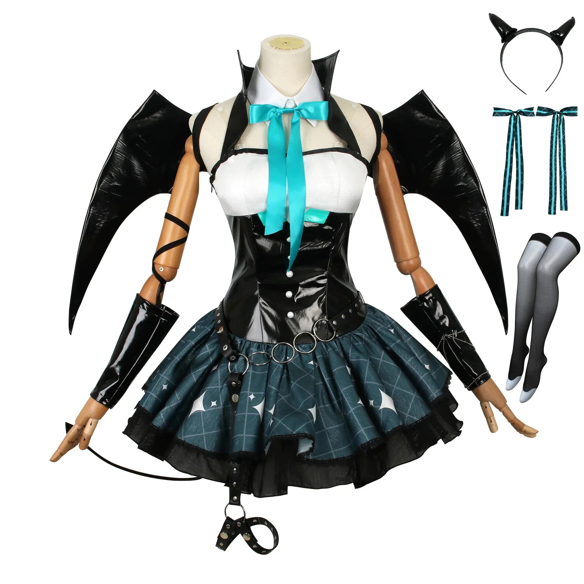 shanghaihengq[厳選品質]バーチャルアイドル未来服小悪魔コルセットアライグマラスカールコスプレ女コスチューム