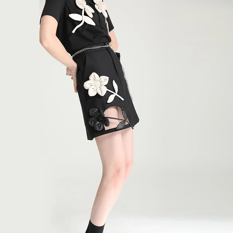 【J.Fashion】 ドッキング 花柄 Aライン ショートスカート   ハーフスカート  【シャツも店で販売してる】 メガ割30%までに制限