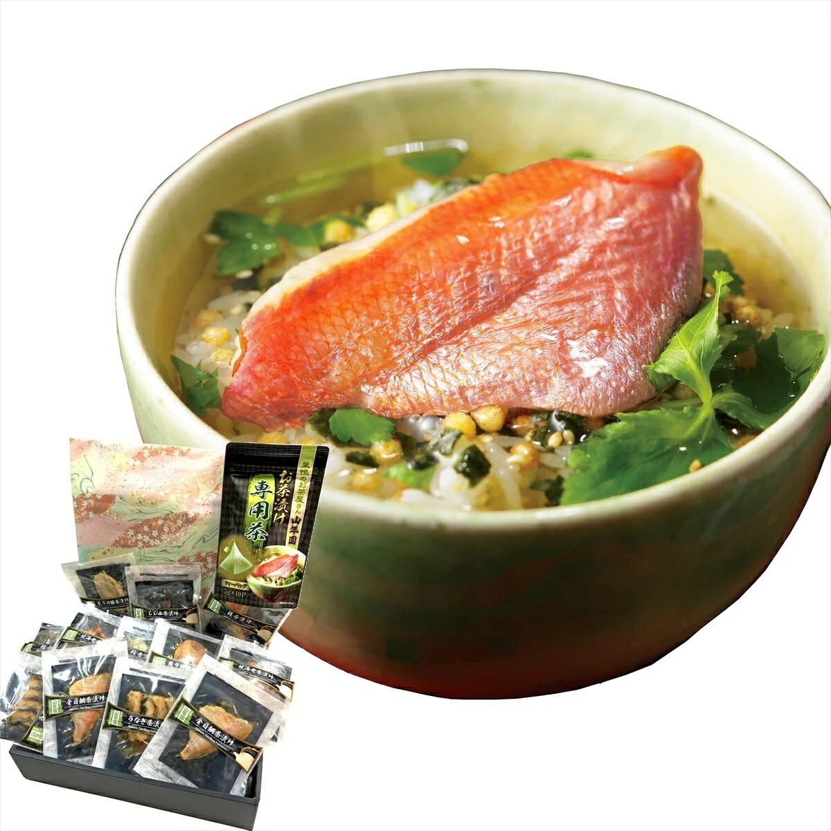 高級ギフト 高級お茶漬けセット 18食入り(お茶漬け専用茶付き) 金目鯛 まぐろ 鰻 鮭 いわし 磯海苔 焼海老 鮎 鱈子 梅 蟹 厚切り牛タン 穴子 蛤 帆立 炙り明太子 金華鯖 炙り鯛