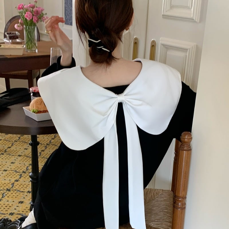 レディース トップス ニット セーター ニットセーター ビックカラー デザインカラー バックリボン