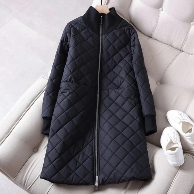 ふわふわ 流行の予感 シンプル ジッパー スタンドネック 無地 中綿コート レディース