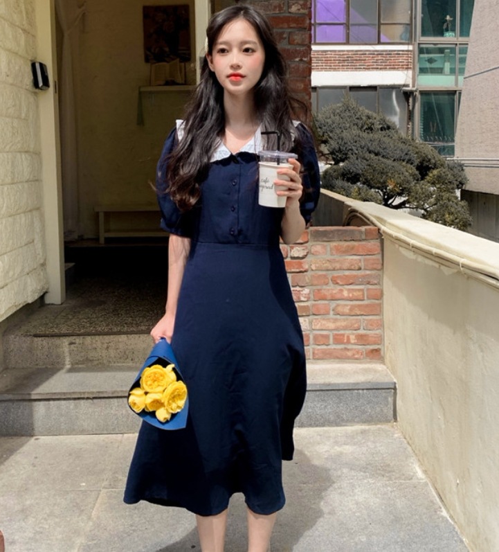 ワンピース デート モテアイテム フレアワンピース ブラウス フリル 半袖 コットン 可愛い きれいめ 上品 おしゃれ かっこいい 可愛い ラブリー キュート ガーリー クール モード系