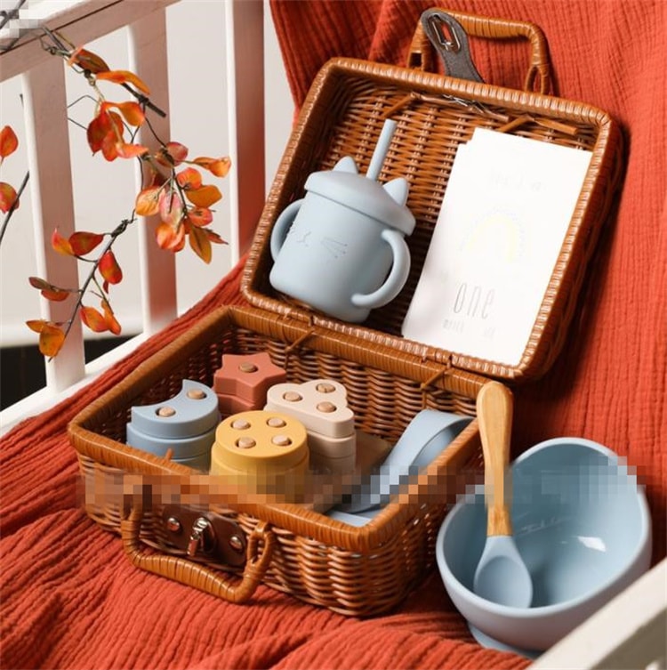 早い者勝ち 籐編 出生ギフトボックス 知育 スタック玩具 セット ベビー 知育用品 シリコン 食器を育てる シリコン食器セット 子供用おもちゃ