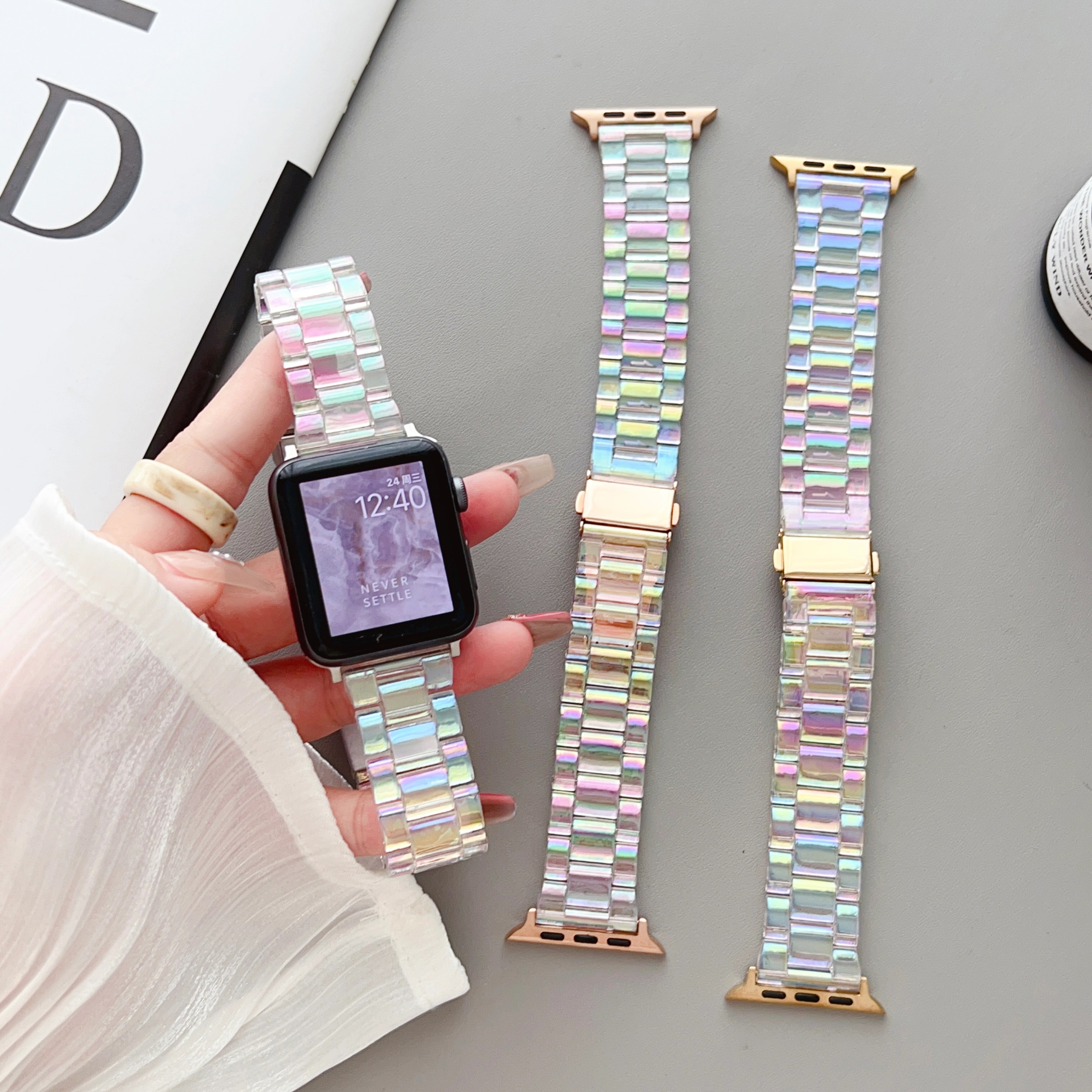 Apple Watch バンド 樹脂製 カラフル 透明クリア 交換バンド シンプル 快適 軽量 交換簡単 iWatch series ultra/8/SE2/7/SE/6/5/4/3/2/1ベルト