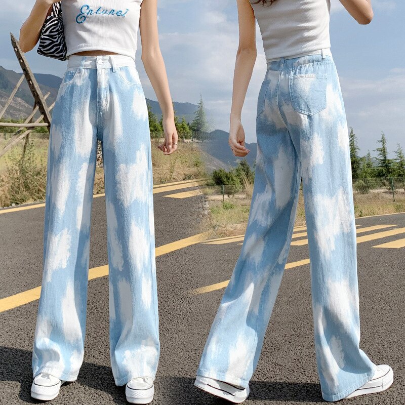絞り染めジーンズレディースサマーシンカジュアルルーズハイウエスト甘くてかっこいいワイドレッグパンツス 5,284円