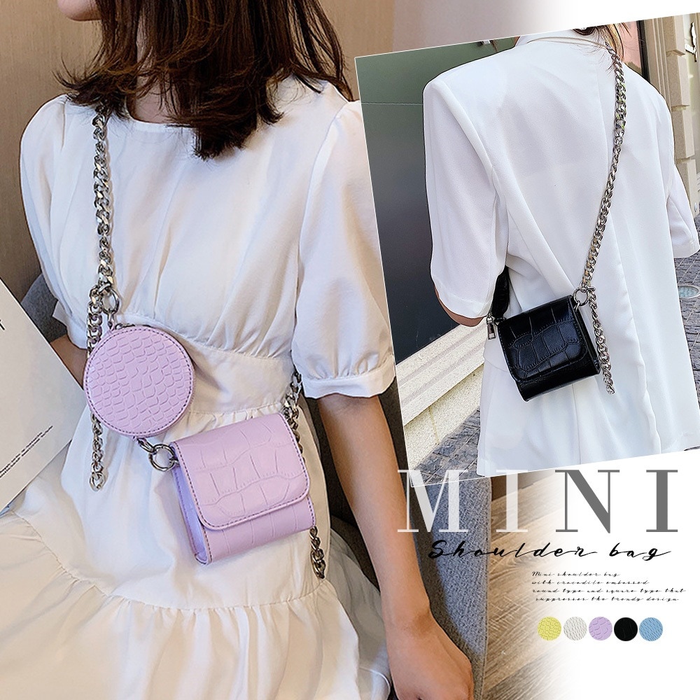 国内即納 ミニショルダーバック クロコ型押し小さめ