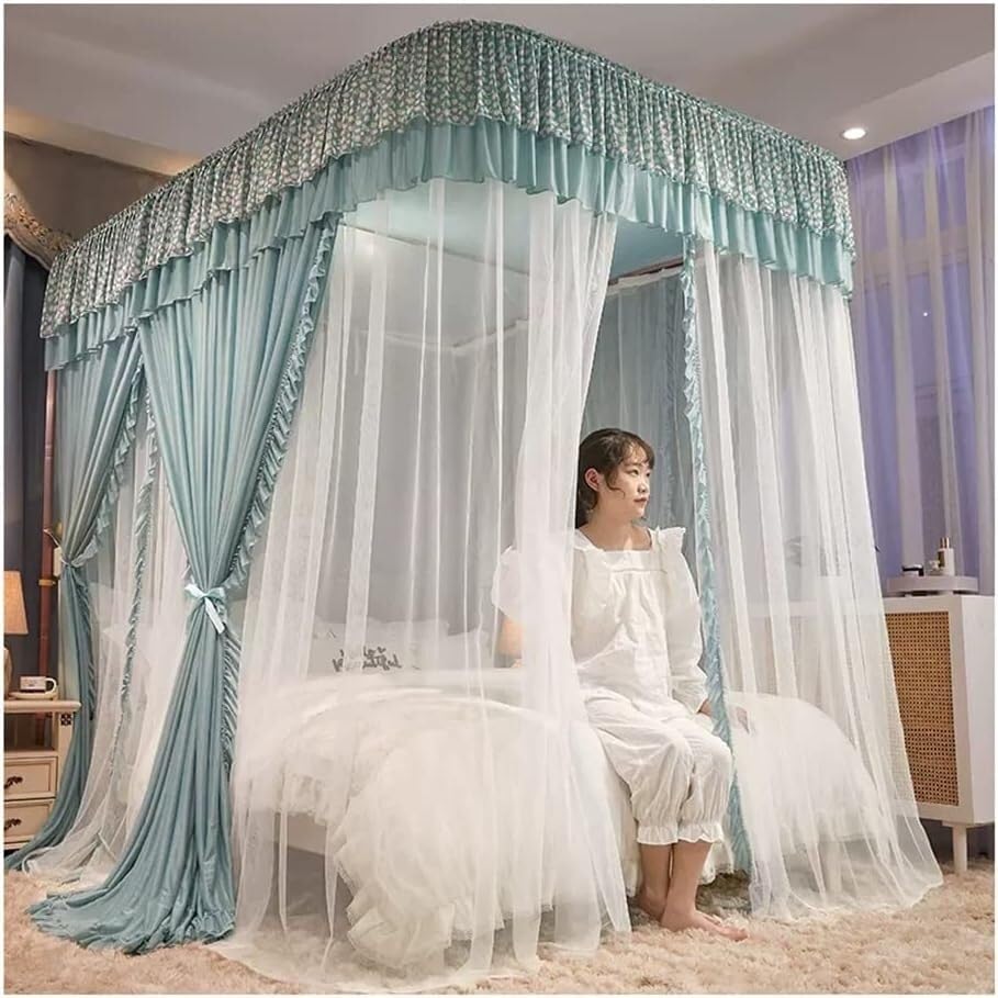 U字型サポート付きダブル高級ベッドキャノピー蚊帳(Green 200X220X210CM)