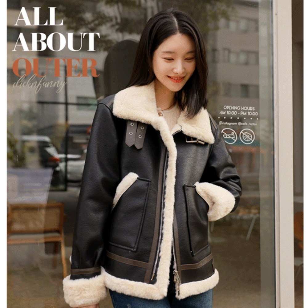 Click & Funny [ミンク] レティハイネックレザーマスタングジャケット