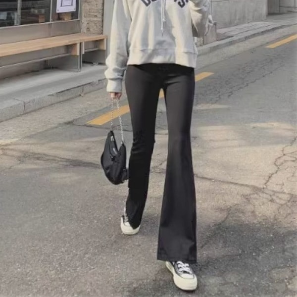 レディース パンツ ボトムス ロングパンツ フレアパンツ ストレッチパンツ ブーツカットパンツ ロング マキシ 丈長 フルレングス セミフレア スリム 細身 スリムフィット ハイウエスト ウエストゴムレギンス