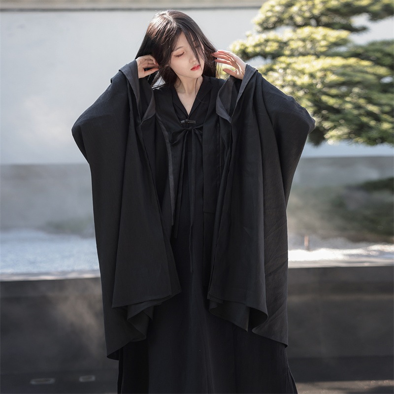 世界的に フード付き カーディガン レディース 男女兼用 黒 フリーサイズ ゆったり ポンチョ アウター ポンチョ Aegis Qa