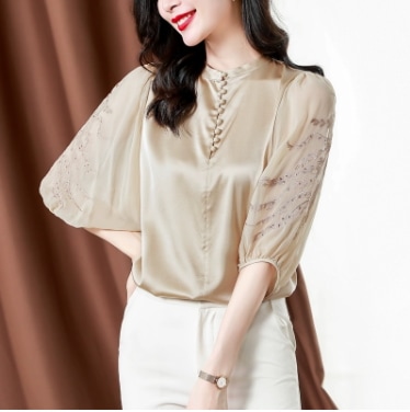 トップス シャツ ブラウス 袖あり 7分袖 スリム 刺繍 大人可愛い きれいめ 上品 おしゃれ かっこいい ラブリー キュート セクシー エレガント モダン 主役級 とろみ感 柄 春 秋 10代