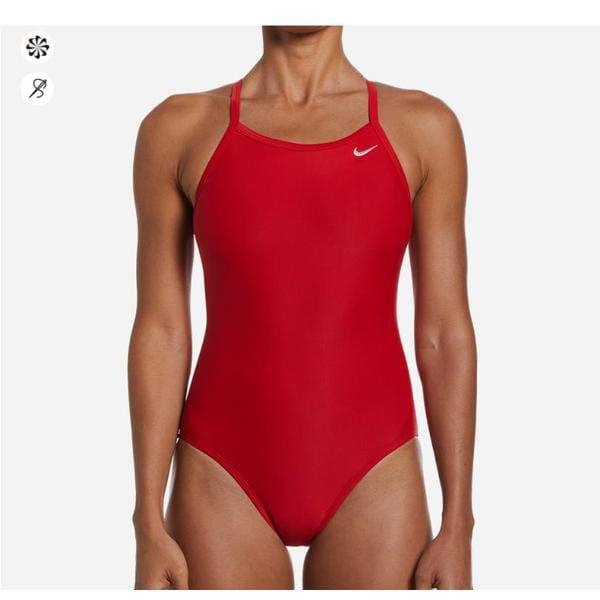 女性用ポリエステルソリッドレーサーバックワンピース水着 NESSA017-614 (ユニバーシティレッド)