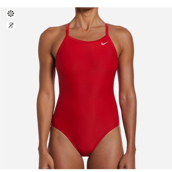 女性用ポリエステルソリッドレーサーバックワンピース水着 NESSA017-614 (ユニバーシティレッド)