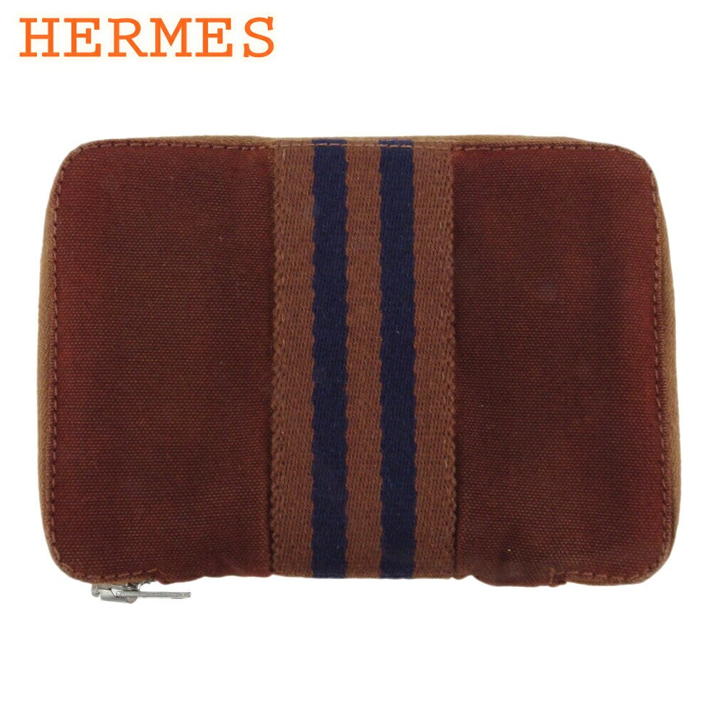 Hermes二つ折り 財布 ラウンドファスナー フールトゥ レディース メンズ パースPM ブラウン ネイビー シルバー 中古