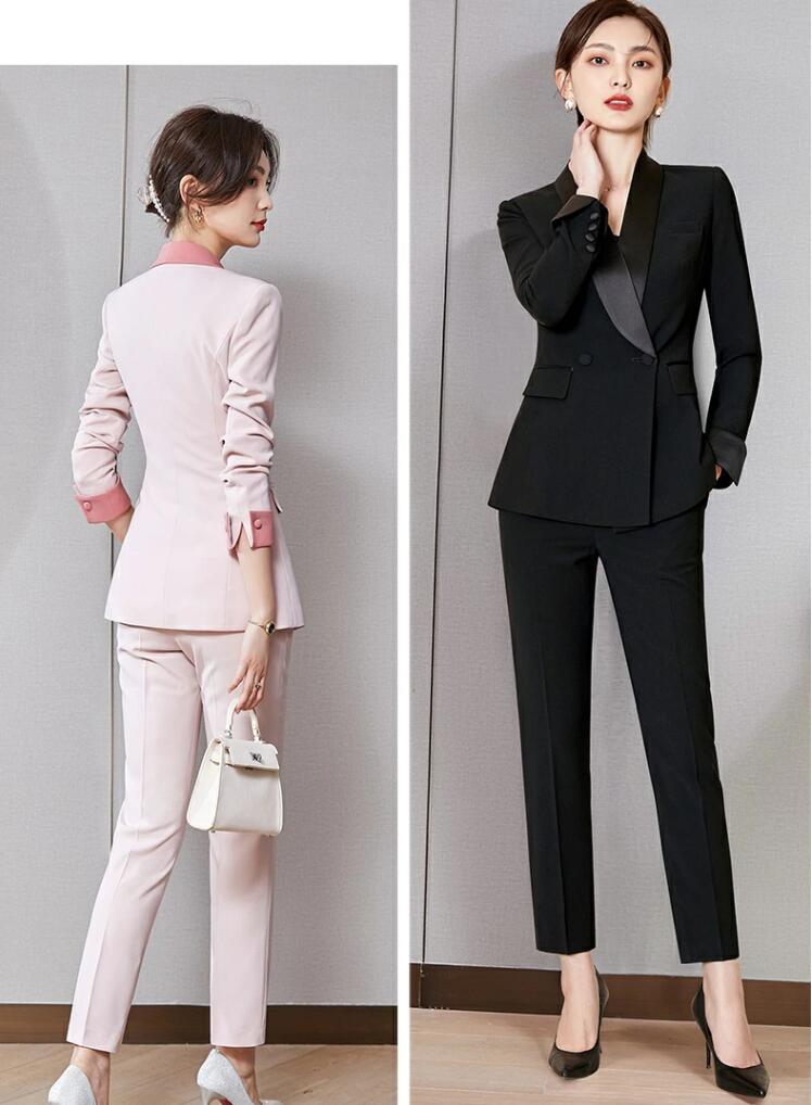 期間限定3色 上品 2つボタン ボタンスーツ 無地スーツ ビジネススーツ 2点セット ジャケット＋９分丈パンツ スリムスーツ 黒 ホワイト 白 ピンク レディーススーツ S M L LL 3Lマ