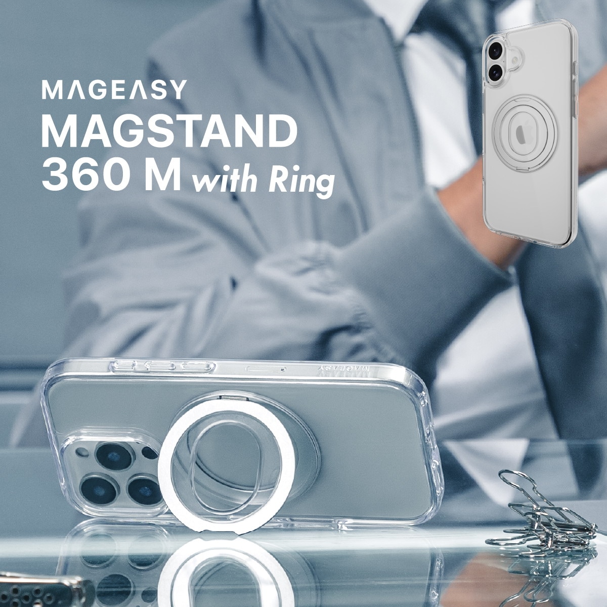 iPhone 16 対応 ケース クリア MagSafe対応 スタンド リング付き 耐衝撃 MIL規格 スマホケース マグセーフ リング スマホカバー MagStand 360 M with Ring