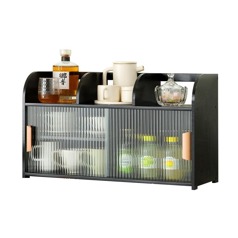 食器棚 卓上食器棚 収納ラック アクリル扉 ミニ食器棚 キッチン収納棚 卓置け 食器収納棚 大容量 扉付 スライドドア 防塵 安定性 キッチン収納 台所収納 おしゃ