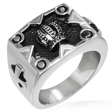 ロイヤルプリンスリング（RMT135）指輪 26号 王冠 十字架 ティアラ クロス 印台型 サージカルステンレス316L メンズ レディース 男性 女性 プレゼント r0609xxxxxxxx