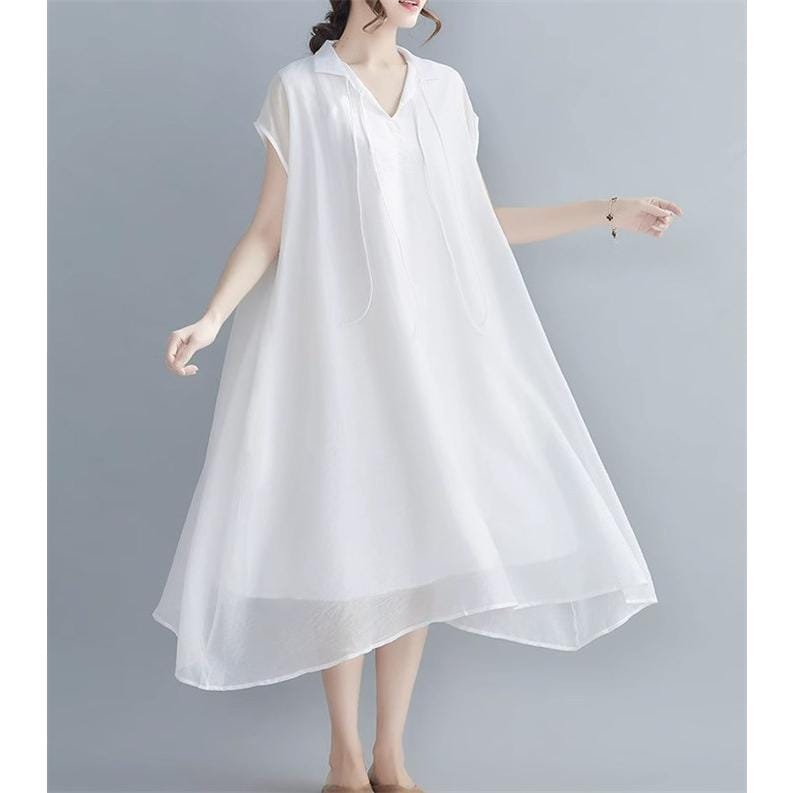 ワンピース シャツワンピース ロングシャツワンピ レディース 半袖 春 夏 チュニックシャツ 大きいサイズ 無地 おしゃれ ロングワンピー Aライン 体型カバー 5,258円