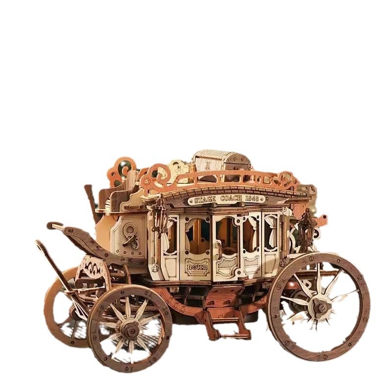 ROKR 大人用 3D 木製パズル - 駅馬車オルゴールキット - 大人用 DIY 木製モデルキット - 対象年齢 14 歳以上のおもちゃギフト