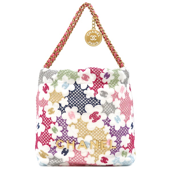 シャネル CHANEL 2WAYバッグ CHANEL 22 ミニ ハンドバッグ ファブリック レザー マルチカラー ゴールド金具 花柄 レース パッチワーク 新品 未使用 AS3980 ランダムシリア