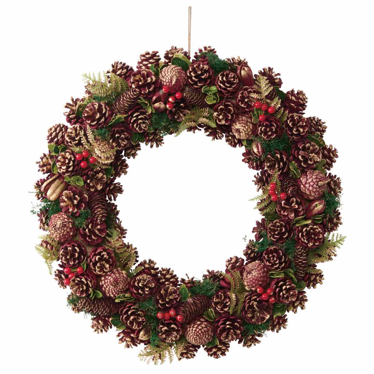 エントリーでポイント5倍！11月4日20:0011月11日1:59直径55cmデラックスナチュラルクリスマスリース レッド 1個 造花 玄関 おしゃれ 大 飾り 冬