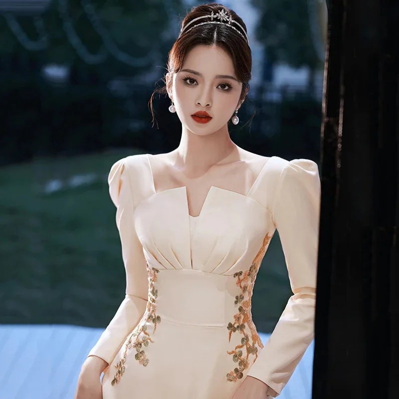 2024新作 気質パーティードレス演奏会 発表会 結婚式 ワンピース秋冬 ウェディングドレス 花嫁ロングドレス 成人式 同窓会 卒業式 ドレスシャンパン