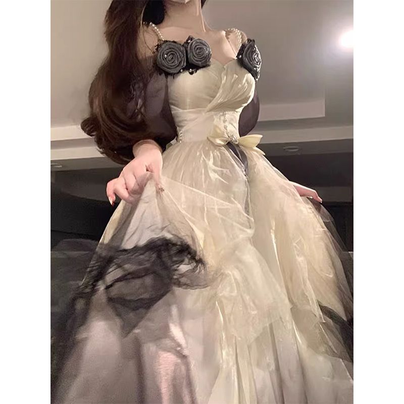 ドレス ロリータ ウェディング グラデーション スカート イブニングドレス インクカラー ロリータドレス 女性用