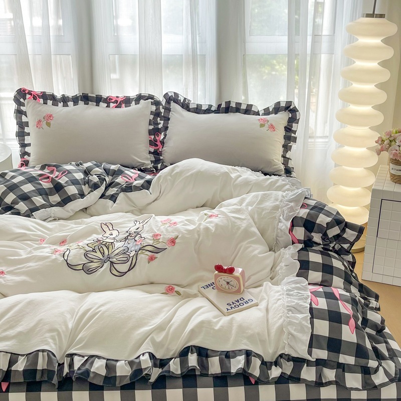 【送.料.無.料.急速発送】レース水洗綿刺繍4点セット姫風小清新4点セット