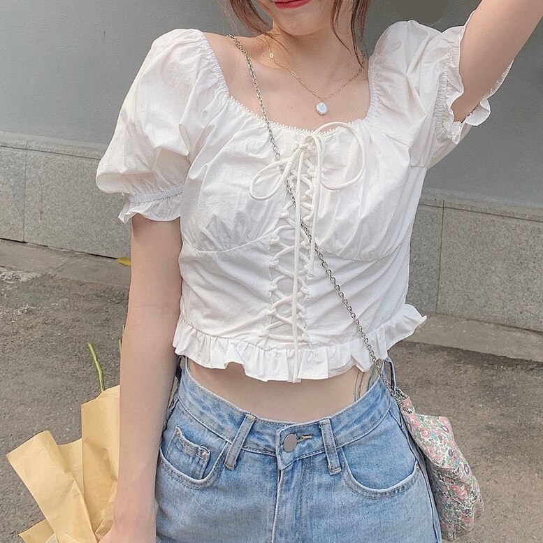 レディース レースアップブラウス 袖ボリュームオフショルシャツ トップス Tシャツ シャツ ブラウス