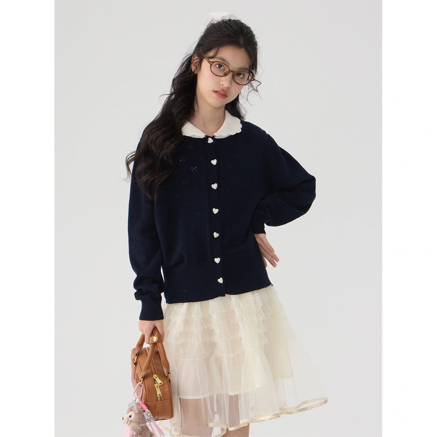 キッズ エレガントセーターカーディガン 春 リブカラー ゆったり 子供服
