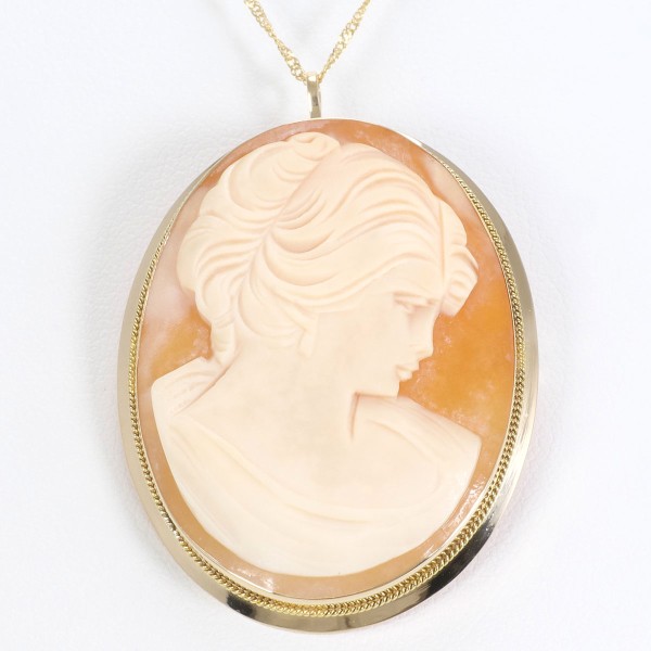 K18 18金 YG イエローゴールド ネックレス ブローチ シェルカメオ ジュエリー 中古