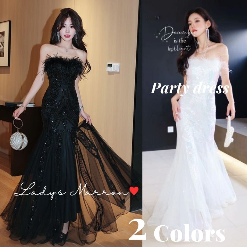 限定カラースパンコールドレス イブニングドレス 黒 白 ロングドレス ベアトップドレス 結婚式ドレス パーティードレス キラキラドレス お呼ばれドレス キラキラ 結婚式お呼ばれドレス 結婚式お呼ばれ