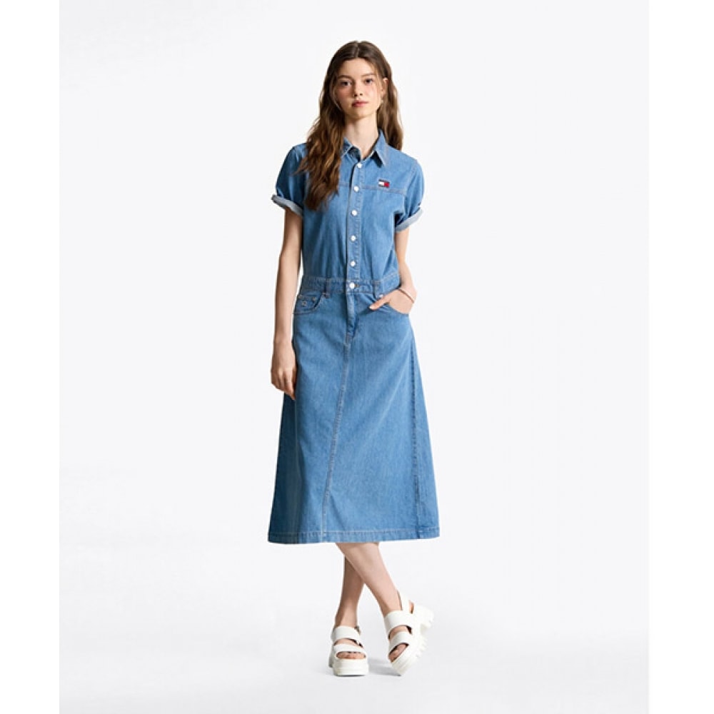 トミー・ジーンズ ハイ マキシ デニム ワンピース T32F1WOP03TWL11A5